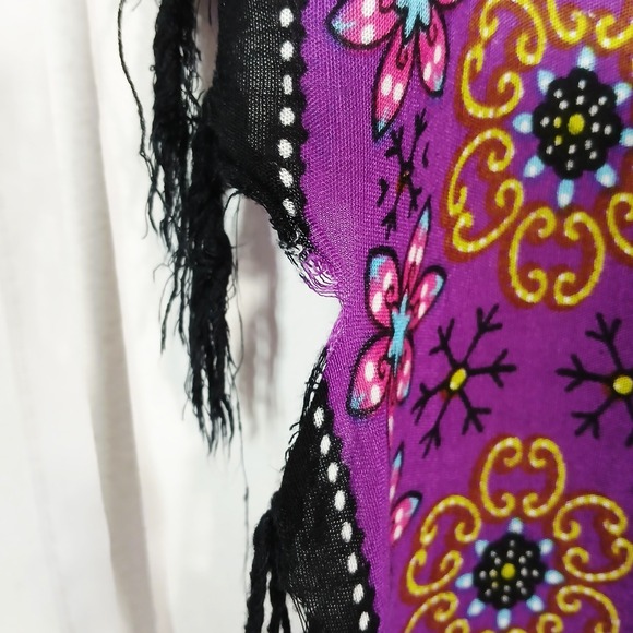 Mandala Kimono Beach Cover-Up Fringe Boho Hippy Multicolor Icy Blue One Size - Picture 7 of 13